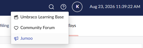 The resulting customized help menu in the backoffice header