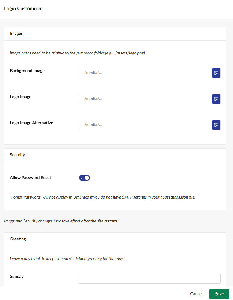 The Login Customizer settings modal