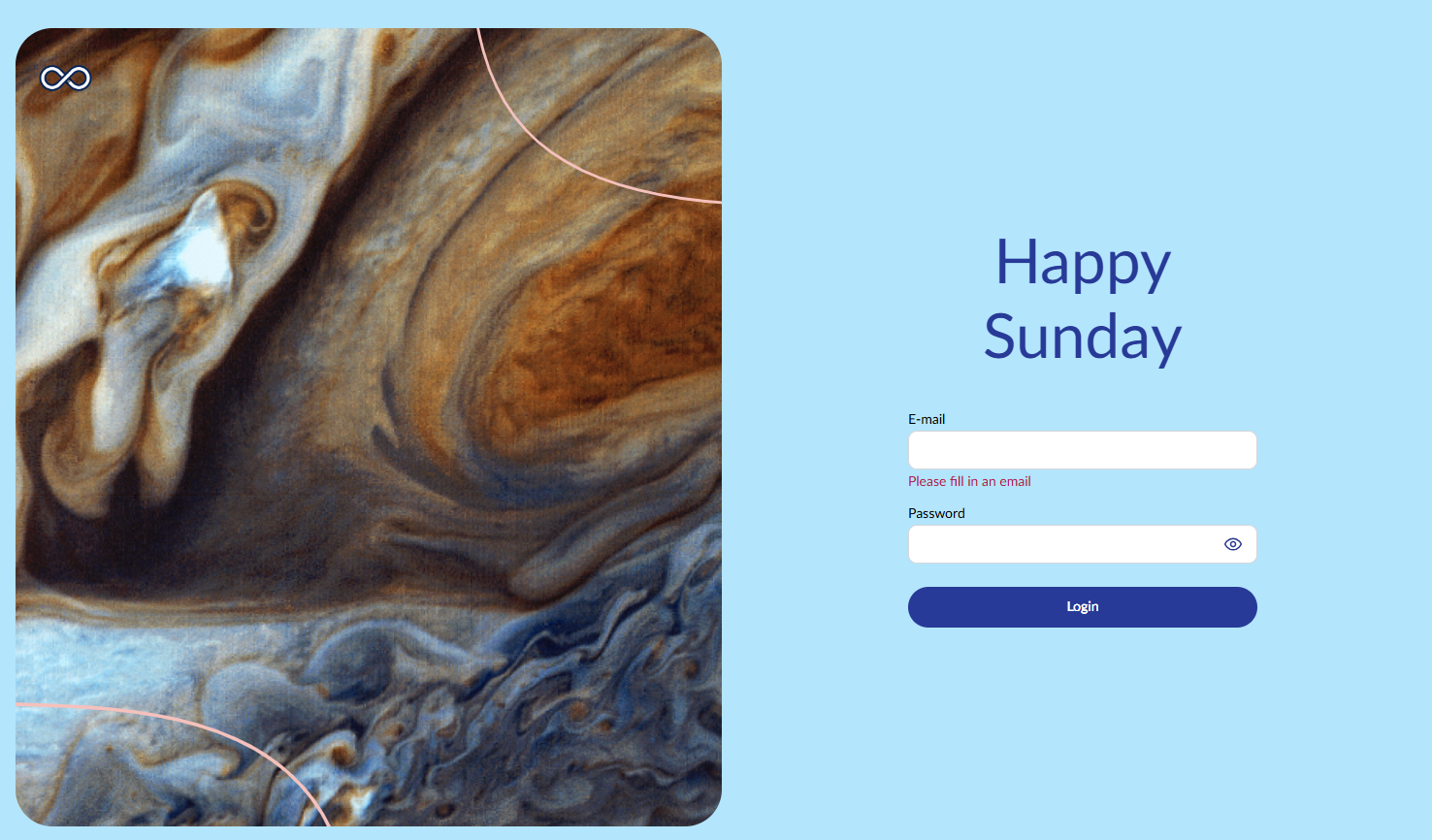 A customized backoffice login screen, with a custom background image, logo, and greeting