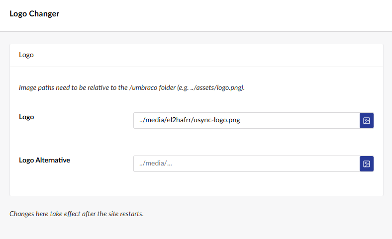 The Logo Changer settings modal